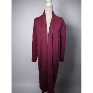 Maxsport Long Cardigan Duster Large Merlot Pockets Long Sleeve Knit NWT